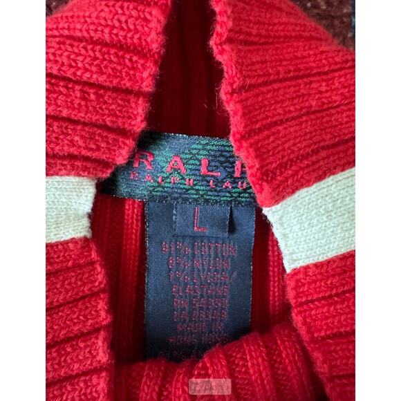 Ralph Lauren Red Ribbed Mock Neck Sweater w/ Stripe Detail‎ L - Picture 3 of 3